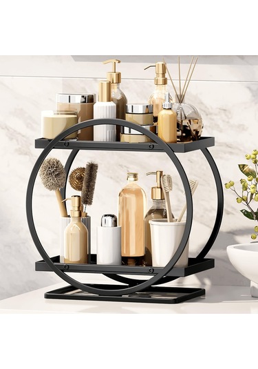 Sones 2 Katlı Kozmetik Sergileme Tepsisi Makyaj Düzenleyici Ve Saklama Şifonyer Banyo Siyah