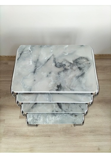 Evko Mobilya Buket Sehpa, 4'lü Zigon Sehpa, Dörtlü, Krom-duman