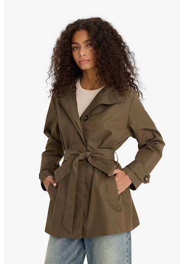 Defacto Regular Fit Kapüşonlu Kemerli Trençkot E8582ax25aukh402 Haki