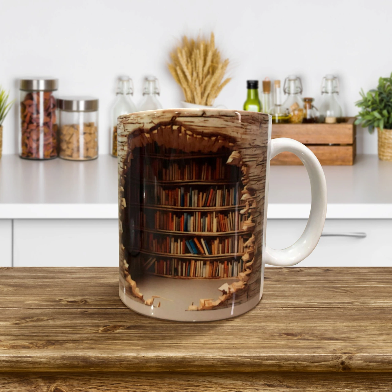 Yaratıcı Kitaplık Kupası, Dayanıklı Seramik Kupa, Isıya Dayanıklı Ve Çok Yönlü Seramik Kahve Kupası, 3d İlham Veren Baskı, Kitap Severler Ve Çocuklar İçin Mükemmel