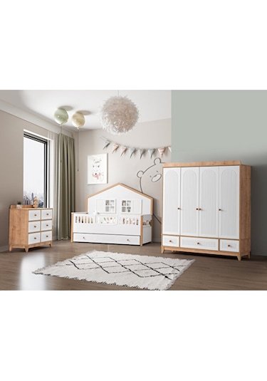 Aymini Strada 4 Kapılı Bebek Odası Takımı Ahşap  -  Beyaz