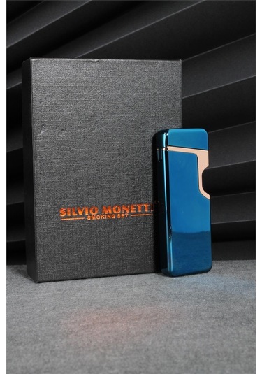 Silvio Monetti Mavi Renk Dokunmatik Sensörlü Tesla Şarjlı Çakmak 24csm22103r01