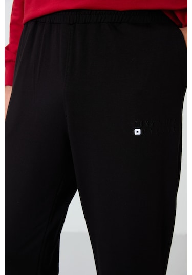 Tommy Life Kırmızı - Siyah Casual O Yaka Lastik Paça Pamuklu Erkek Oversize Eşofman Takımı - 85120 Kırmızı - Siyah