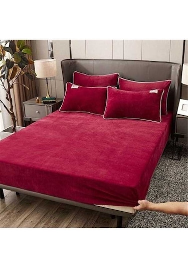 Novahub Şarap Kırmızısı 25cm Evrensel Elastik Bant Yatak Örtüsü, Kış Yumuşak Kalınlık, Kral Çift Boy, 90% Pamuk 10% Polyester Şarap Kırmızısı