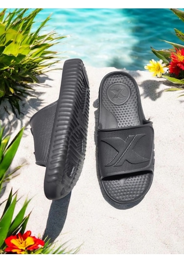 Erkek Eva Kaydırmaz Taban Islak Zemin X Plaj,deniz,havuz Terlik Gri