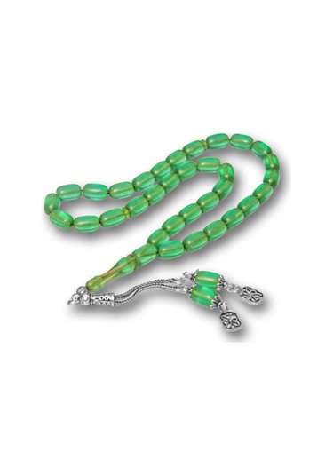 Gümüş Püsküllü Kapsül Kesim Sıkma Kehribar Tesbih Sl12601 Gümüş