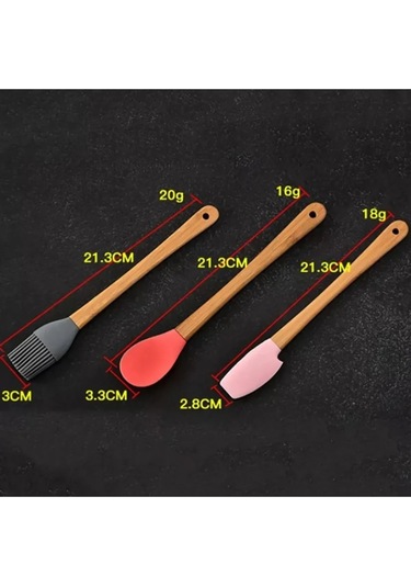 Periboia 5&amp 39 Li Renkli Ahşap Saplı Silikon Uçlu Spatula Fır Beyaz