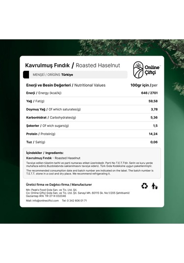 Online Çiftçi Kavrulmuş Fındık 400 G