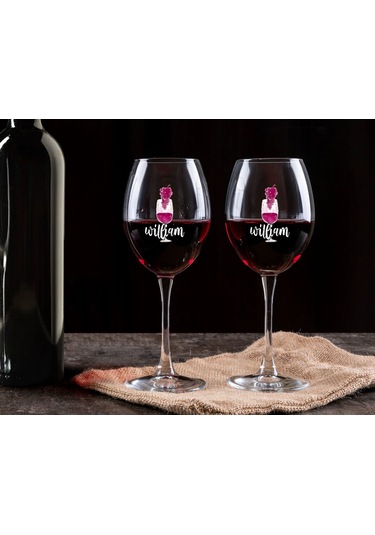 Bk Gift Kişiye Özel İsimli Renkli Baskılı 2li Şarap Kadehi Seti- 2, Şarap Kadehi Hediye Seti, Doğum Günü Hediyesi, Sevgiliye Hediye Kobitmeyen137723 B