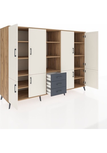 Kronos Dolap 11 Raflı 3 Çekmeceli 8 Kapaklı 220x59x163 Çam-aytaşı Çam-aytaşı/antrasit