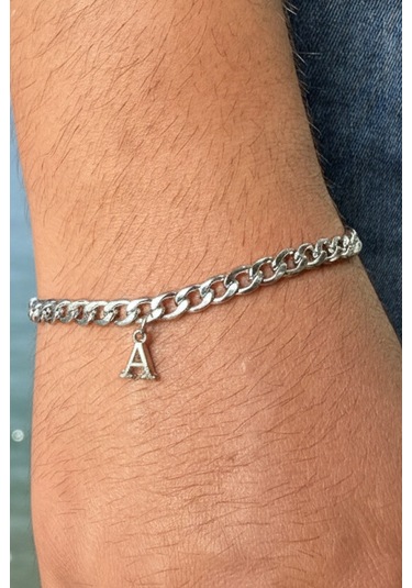 Kişiye Özel Harfli Gurmet Zincirli Unisex Çelik Bileklik Sevgiliye Eşe Hediye Eck06h Metalik