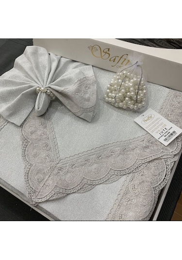 Linen Gri Simli Jute Masa Örtüsü Takımı