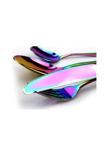 Agoodshop Altın Gümüş 4 Adet Yemek Takımı Seti Paslanmaz Çelik Renkli Gökkuşağı Çatal Bıçak Takımı Gümüş