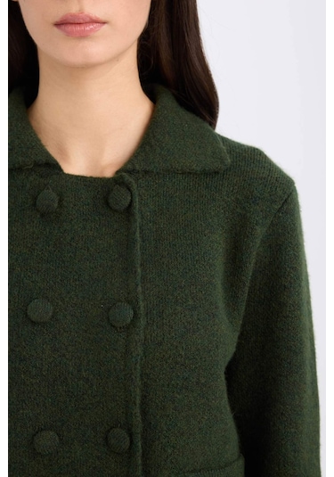 DeFacto Regular Fit Polo Yaka Basic Düz Düğmeli Triko Hırka E2289AX24WNKH470 Haki