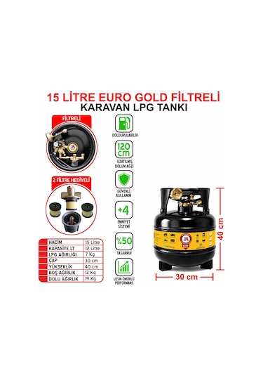 15 Litre Euro Gold Filtreli Karavan Lpg Tankı Siyah