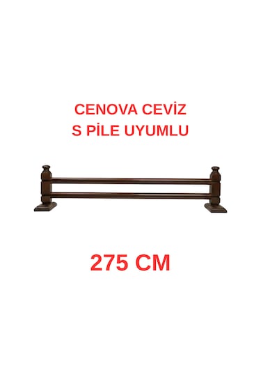 Cenova S Pile Ve Perde Düğmesi Uyumlu Çetray Çift Raylı Modern Ahşap Rustik Ceviz 275 Cm Ceviz