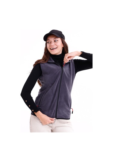 Monox Kadın Slim Fit Tam Fermuarlı Polar Yelek Füme