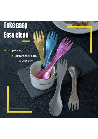 Skycıty Titanyum Spork Ultra Hafif Kaşık Çatal Taşınabilir Yemek Takımı 2'si 1 Arada Kamp Gereçleri Sırt Çantasıyla Gezinti Yürüyüş Açık Hava B Çok Renkli