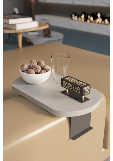 İkili Yan Sehpa Ayarlanabilir Tepsi Oval Dekoratif Beyaz