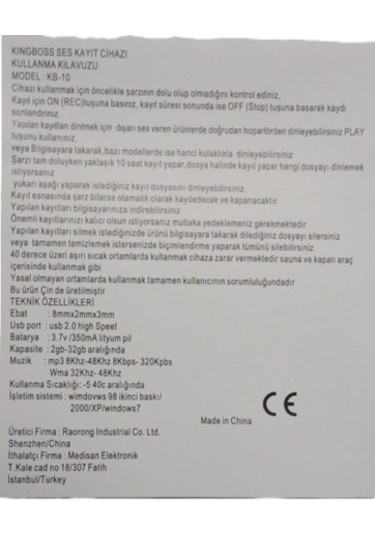 Usb Mp3 Ders Kaydı Röportaj Ses Kayıt Cihazı 2gb-32gb Kapasite Ar