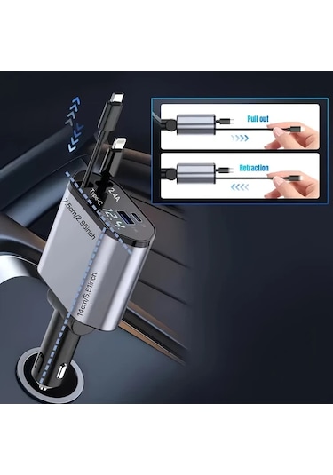 Xuweiwei San Com O 120w 4 İn 1 Hızlı Şarj Araba Adaptörü Koyu Mavi Alüminyum Alaşım Type C İphone Ios Samsung Xiaomi Uyumlu