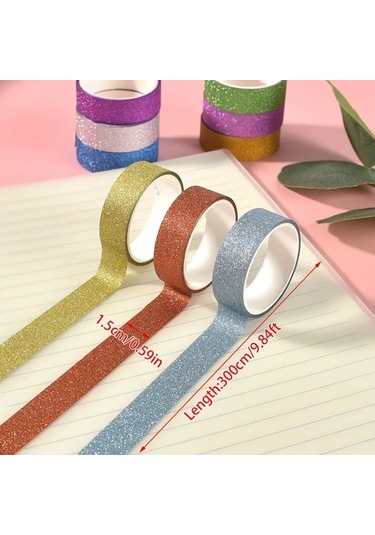 Honeybeeshop 50 Adet Çok Renkli Altın Tozlu Simli Bant Dıy El Yapımı Süsleme Etiketleri