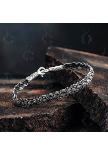 El İşçiliği 1000 Ayar Gümüş Sade Örgü Kazaz Erkek Bileklik