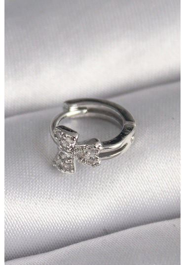 Evyora 316l Çelik Gümüş Renk Zirkon Taşlı Kurdele Model Tragus Piercing Gümüş