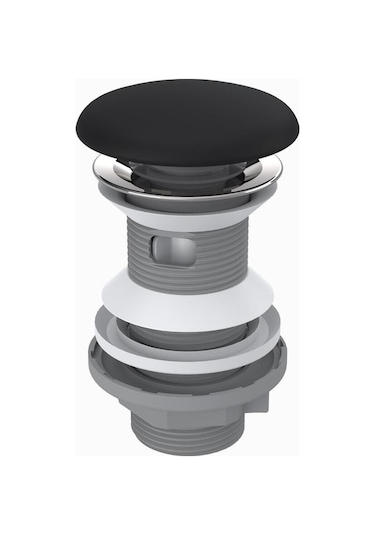 Sifon Tapası - Bas Aç - Mat Siyah Seramik Başlıklı -taşma Delikli-pis Su Sifonu Hariç