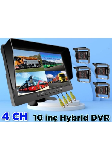 10 İnç Dvr Ekran 4 Adet Metal Kasa Ledli Kamera Set 12 24 Volt