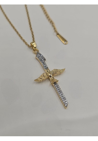 Çelik Zirkon İki Renkli Elif Anka Kuşu Kolye Altın