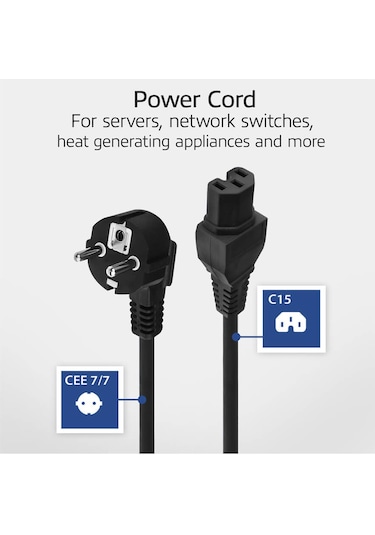 C15 Oluklu Power Güç Kablosu - C15 Oyuklu Power Kablo - 1.8 mt