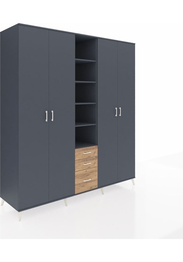 Kronos Dolap 17 Raflı 3 Çekmeceli 4 Kapaklı 220x59x243 Antrasit-antrasit/çam Antrasıt/atlas Çam