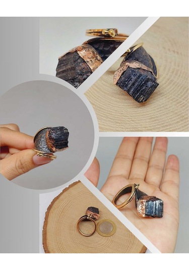 Yasamtohumu İri Boy Turmalin Taşı Ayarlanabilir Pirinç & Bakır Yüzük 55558 Bakır