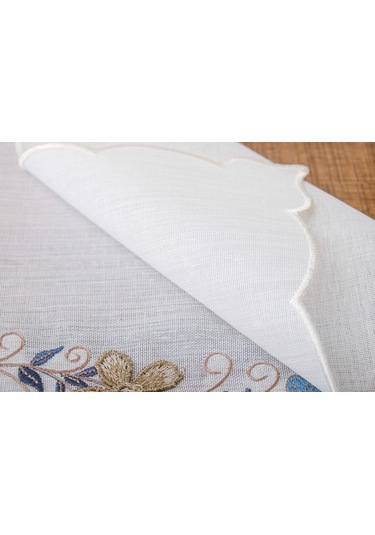 Finezza Linda Nakışlı Keten Efekt Kumaş Krem Mavi A.Servis 33x45 cm 4 Ad.-1400 Krem