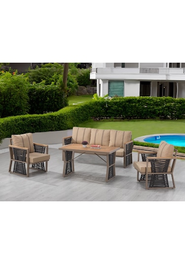 Ferro 3+1+1 Bej Metal Bahçe Takımı , Oturma Grubu Bej