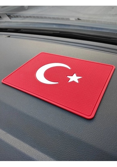Türk Bayraklı Logolu Kaymaz Torpido Üstü Ped 20x13.5 Cm