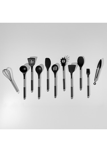 Nehir Raven Siyah Paslanmaz Çelik Silikon 12 Parça Servis Takımı