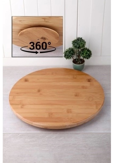 Balsa Bambu Döner Standlı Pizza Servis Sunum Tabağı 34 Cm Beyaz