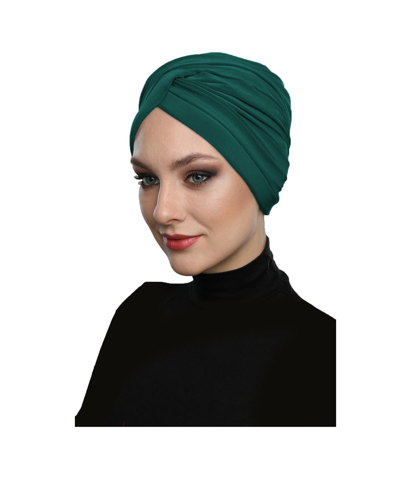 Çapraz W Nervürlü Ensesi Bantlı Yeşil Hazır Türban Tesettür Havuz Bonesi Hürrem