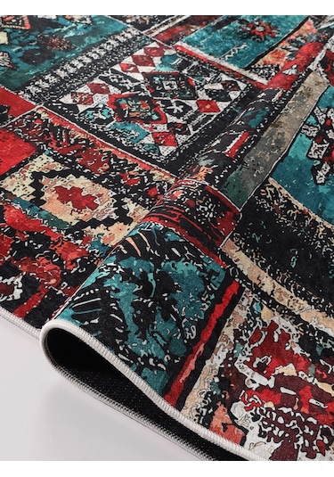 Blghome Dokuma Tabanlı Dijital Baskı Halı Blg3820 Kırmızı - Mavi