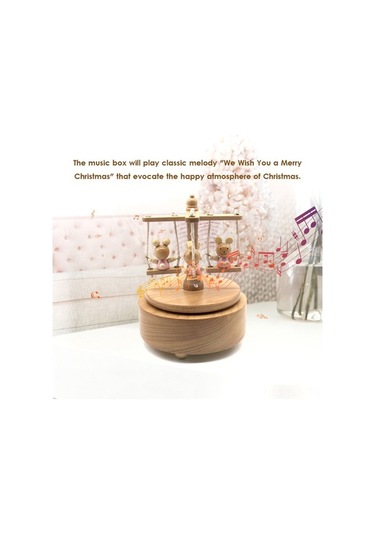 Ulzyvf Ahşap Döner Salıncak Müzik Kutusu - Noel Hediyesi Ahşap Rengi, Mutlu Bir Noel Dileriz Ahşap Rengi