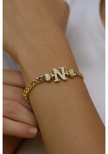 Çgk Çiğdem Gürel Kuyumculuk 14 Ayar Taşlı N Harfi Gurmet Altın Bileklik Çok Renkli