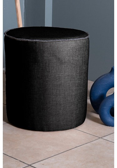 VALERİA SİYAH KETEN KUMAŞ YUVARLAK PUFF &BENCH&KOLTUK&TABURE&POFUDUKYATAK ODASI PUF MODELLERİ