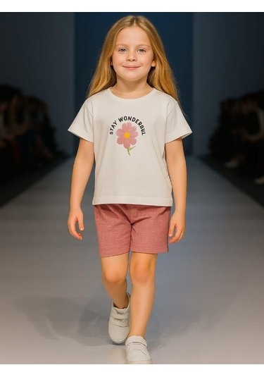 Cicihlid Kız Çocuk Pamuklu Wonderful Baskılı T-shirt-15892 Ekru