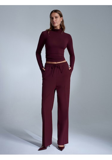 Dilvin 72209 Beli Lastikli Pantolon-bordo Bordo