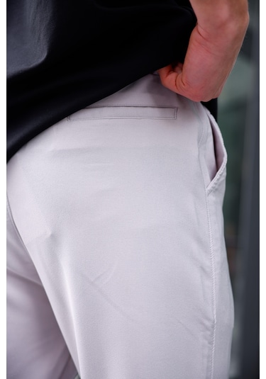 Erkek Gri Renk Esnek Likralı Fermuar Detaylı Jogger Pantolon-1752 Gri