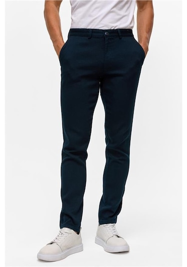 Süvari Lacivert Slim Armürlü Pantolon Lacivert