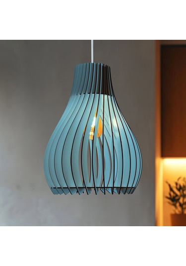 Vialux Modern Ahşap Bohem Rustik Avize Tekli Sarkıt Lamba Pastel Açık Mavi