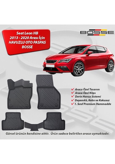 Seat Leon HB Paspas Araca Özel 2013 2020 BOSSE 3D Havuzlu Oto Paspas